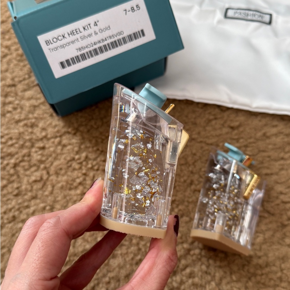 Pashion Footwear Transparent Silver & Gold 4 in Block Heel Kit